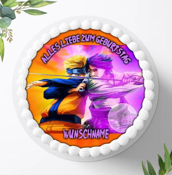 Naruto-and-Sasuke Tortenaufleger mit Wunschname,  Ø 20cm, 0074z