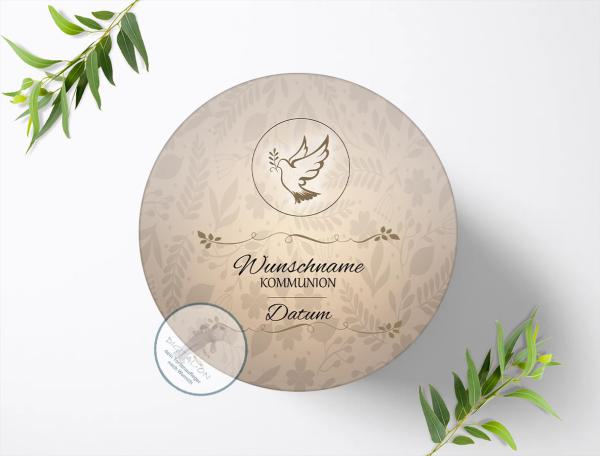 Kommunion Tortenaufleger mit Wunschname u. Datum, Ø 20cm, 0180c