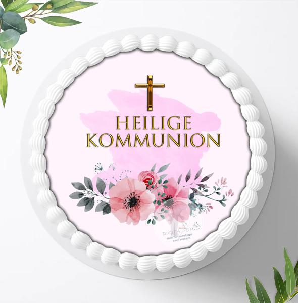 Kommunion Tortenaufleger mit Wunschname, Ø 20cm, 0183c