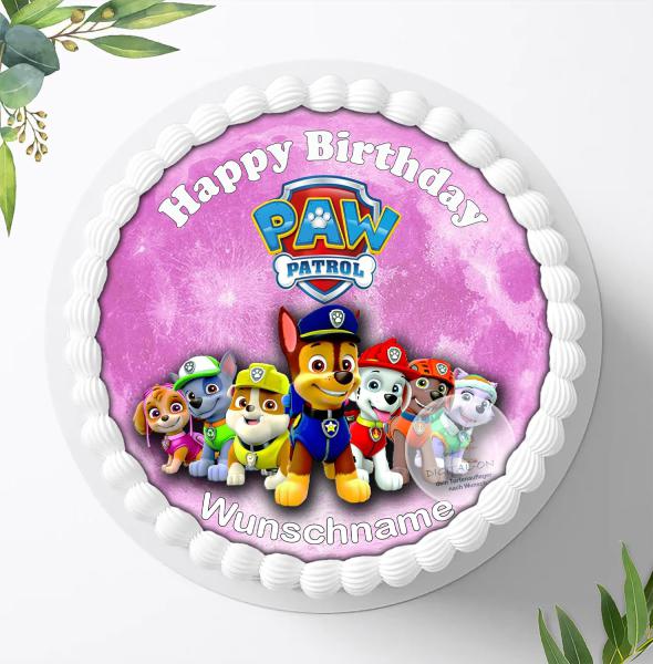Preview: Paw Patrol Tortenaufleger mit Wunschnamen Ø 20cm, 0183w