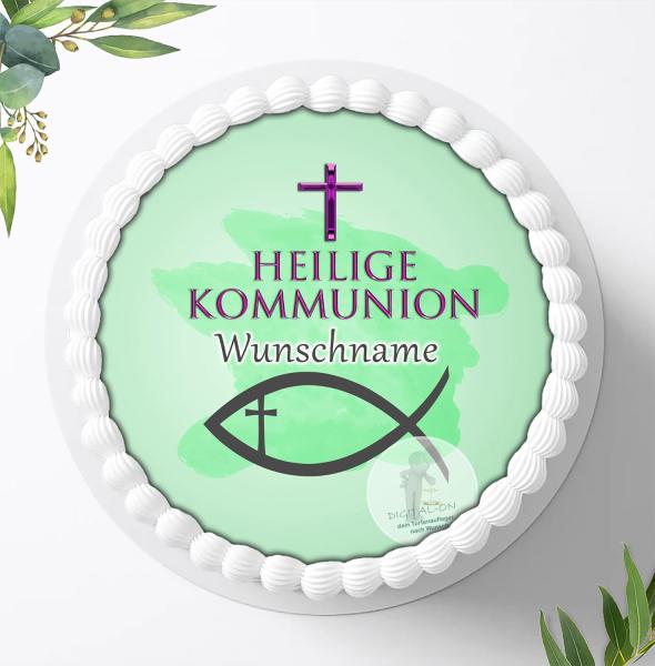 Kommunion Tortenaufleger mit Wunschname, Ø 20cm, 0185c