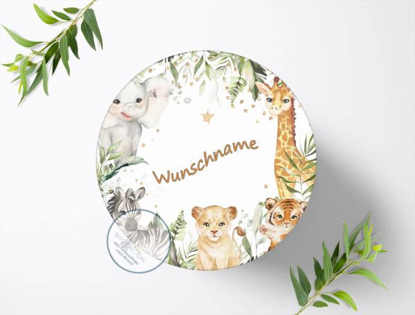Dschungeltiere Safari Tortenaufleger mit Wunschnamen Ø 20cm, 0275z