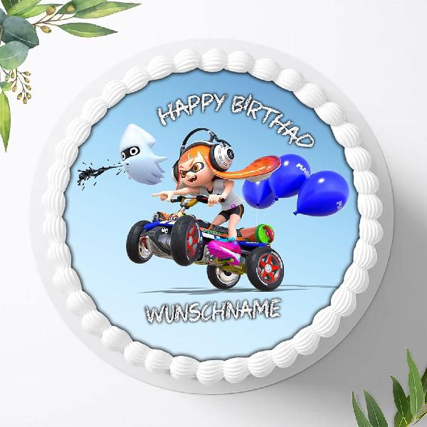 Splatoon Tortenaufleger mit Wunschname, Ø 20cm, 0969z