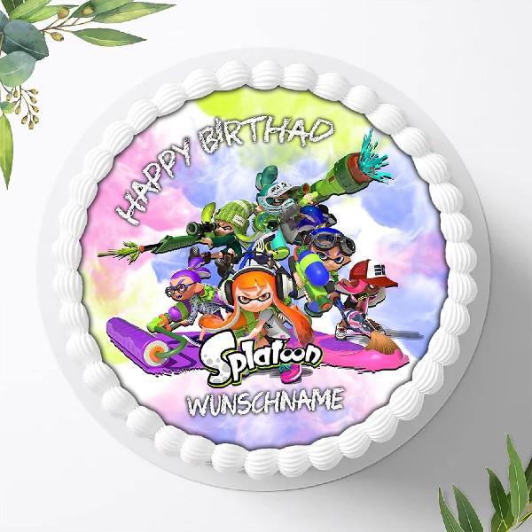 Splatoon Tortenaufleger mit Wunschname, Ø 20cm, 0975z
