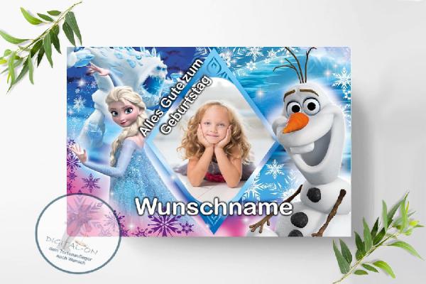Preview: Frozen Die Eiskönigin Tortenaufleger mit Wunschbild und Name Ø A4, 1261b