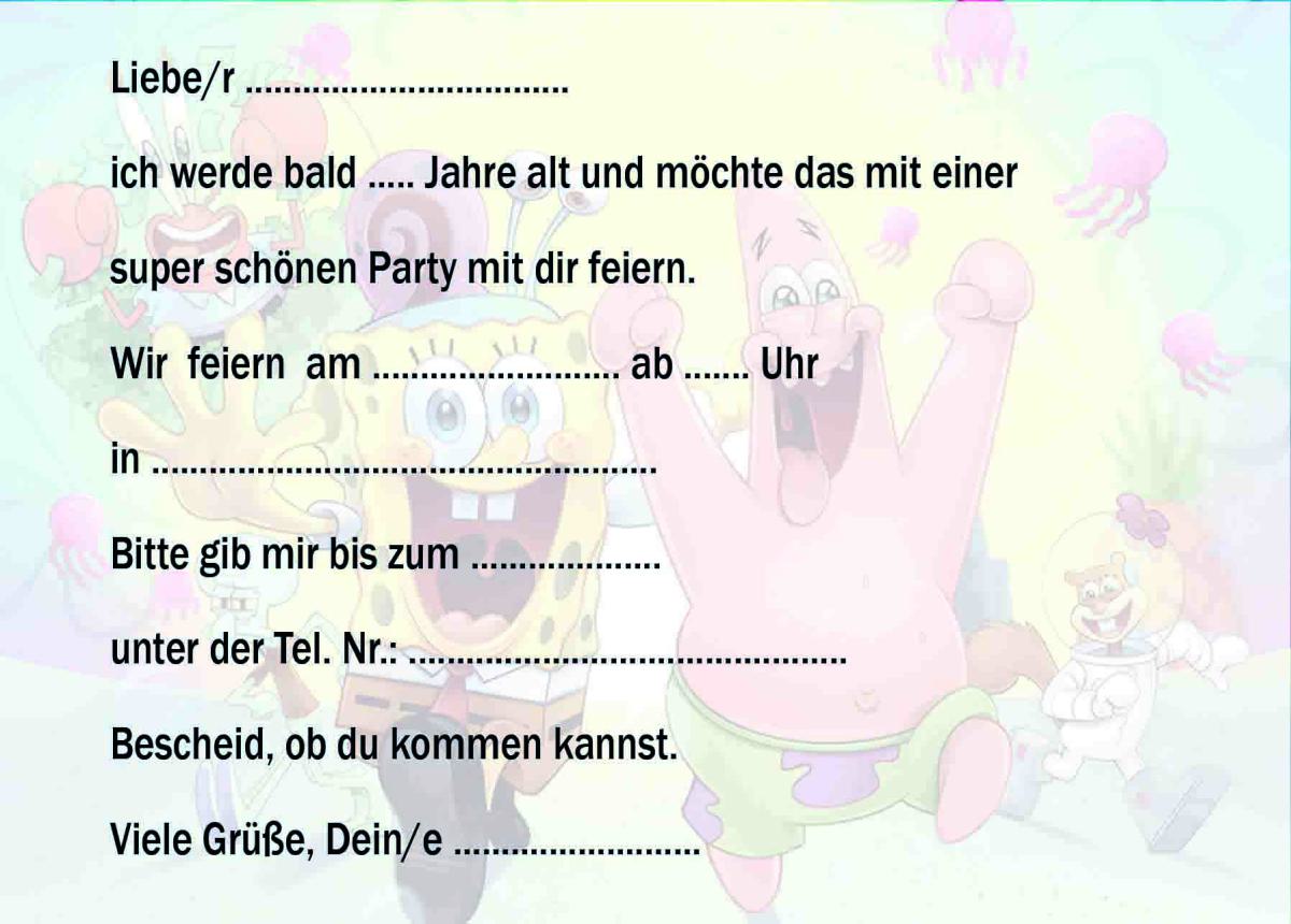 Spongebob-Einladungskarten