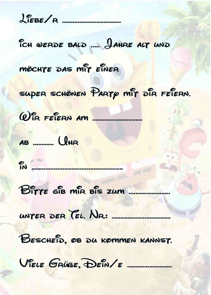 Spongebob-Einladungskarten
